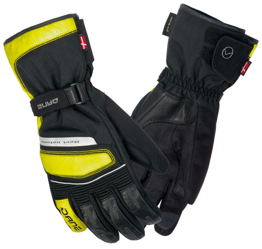 GANTS MOTOS Funen Gore-tex noir jaune, marque Dane